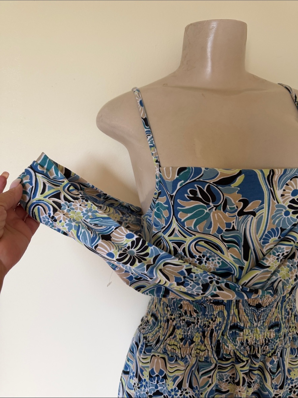 Faded Glory Blue Floral Square-Neck Midi Dress